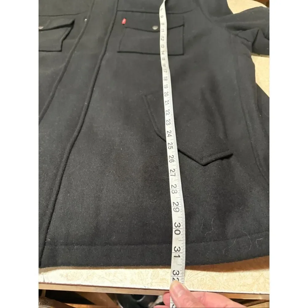 Levi's Men's Wool Blend Hooded Military Jacket Black Sz 3XL